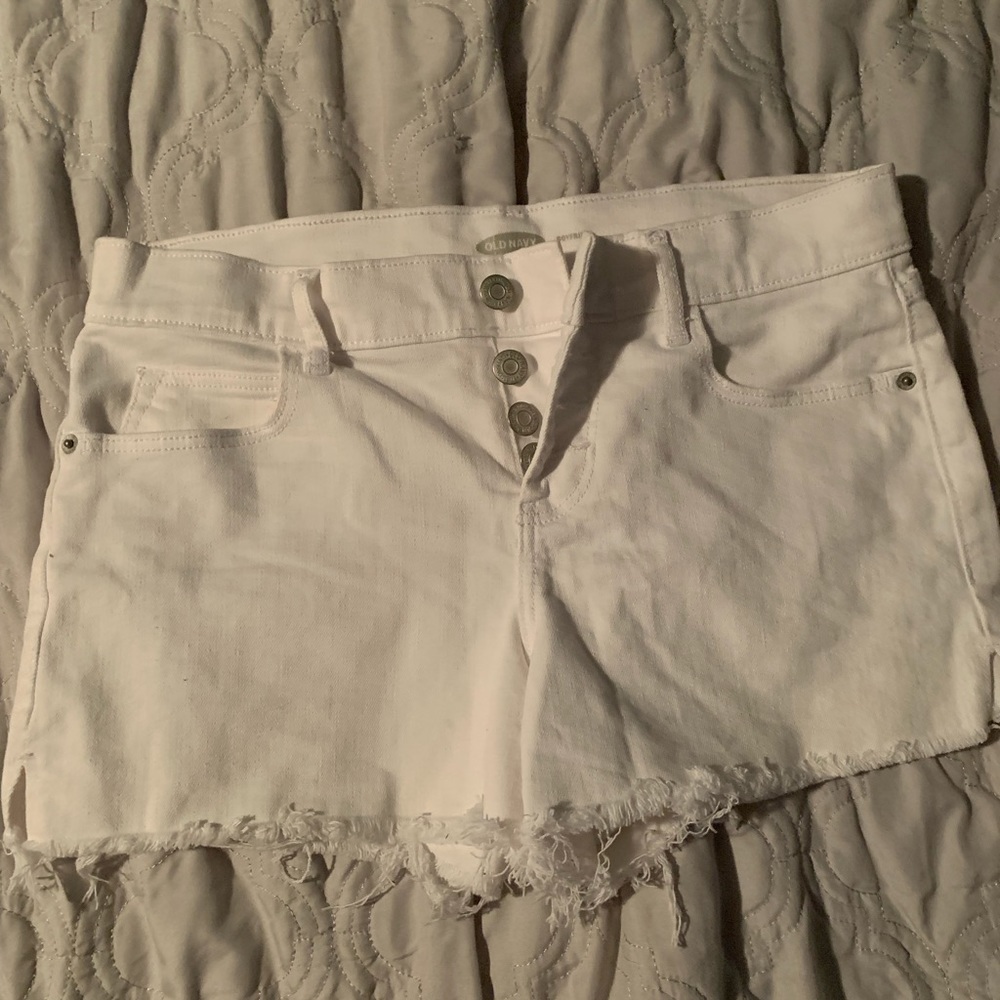 White button fly boyfriend shorts